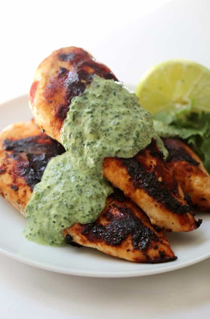 Coriander-Garlic-Grilled-Chicken-Green-Goddess-Sauce from Strength and Sunshine