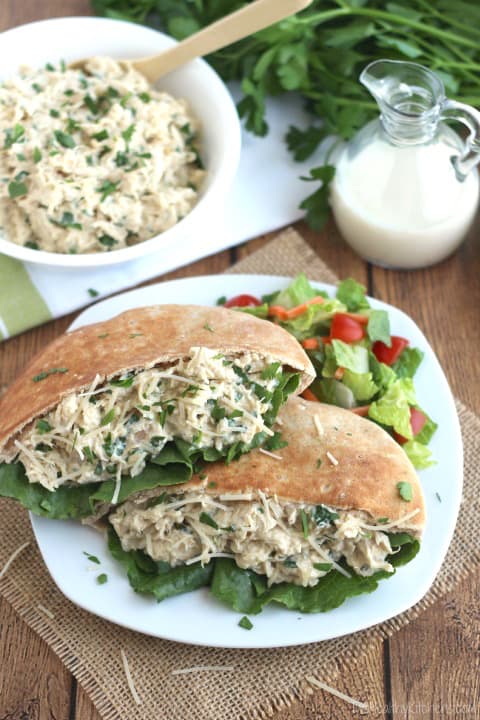 Crockpot Chicken Caesar Salad from Two Healthy Kitchens