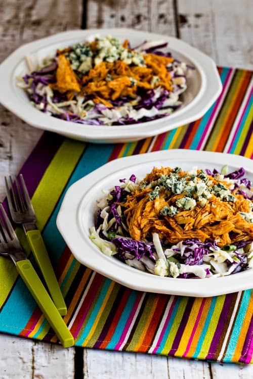 Slow Cooker Buffalo Chicken Blue Cheese Cabbage Bowl from Kalyns Kitchen