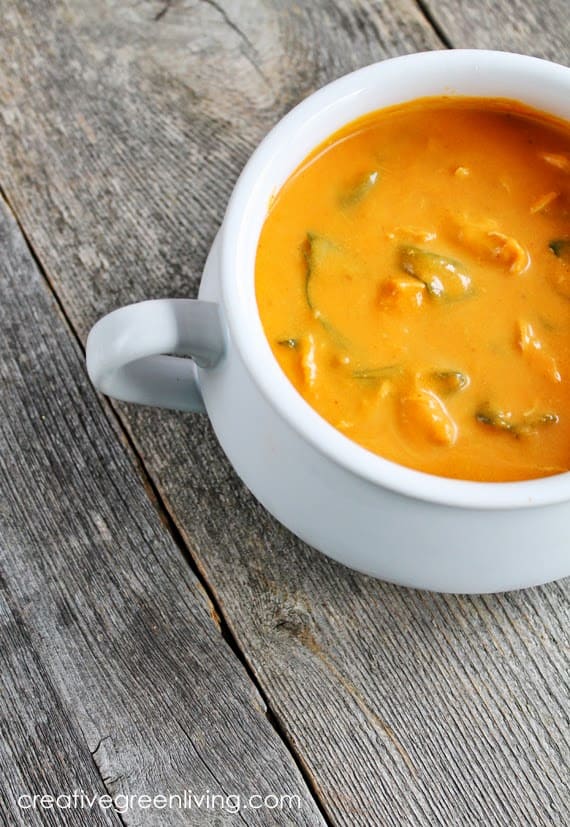 Whole 30 compliant chichekn carrot cream soup from Creative Green Living