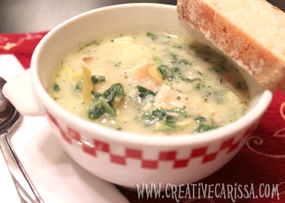 spinach artichoke chicken soup from Creative Green Living