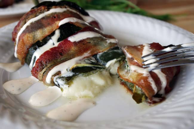 Bacon Wrapped Poblanos with Cilantro Ranch Dressing from Dixie Chik Cooks