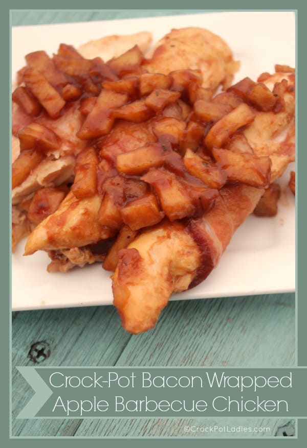 Crock-Pot-Bacon-Wrapped-Apple-Barbecue-Chicken from Crockpot Ladies
