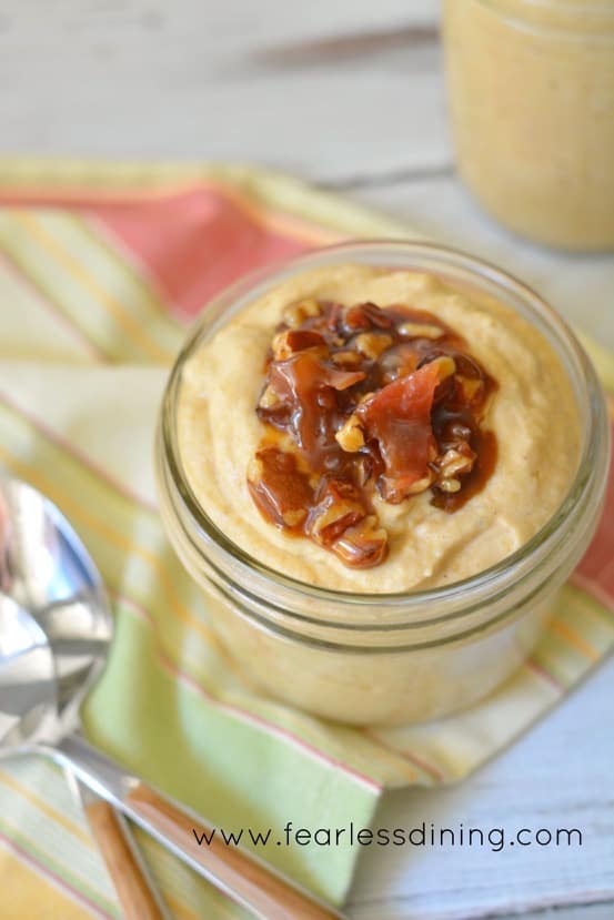 Pumpkin-Mousse-with-Caramel-Pecan-Bacon-Praline-top from Fearless Dining
