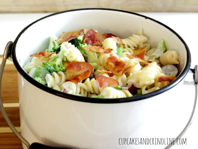 Broccoli-Salad-in-vintage-pot-from-cupcakesandcrinoline.com_
