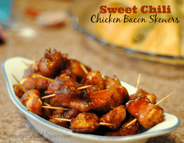 sweet-chili-chicken-bacon-skewers from Serendipity and Spice